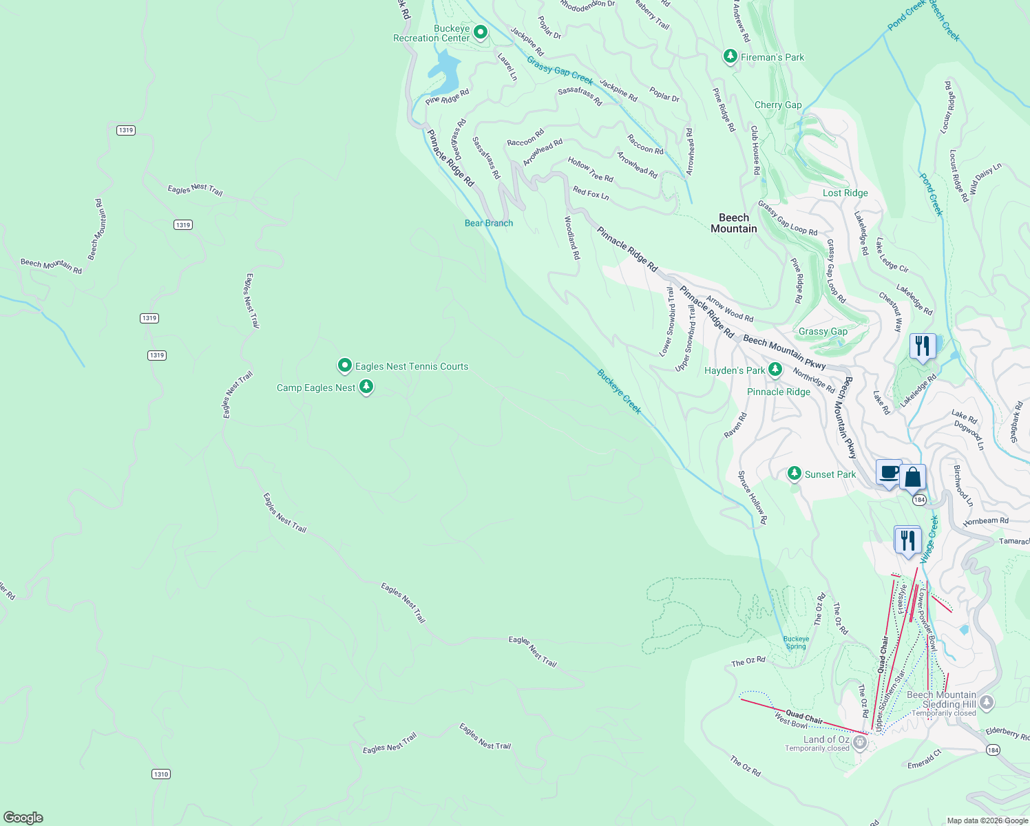 map of restaurants, bars, coffee shops, grocery stores, and more near 2605 Beech Mountain Parkway in Banner Elk
