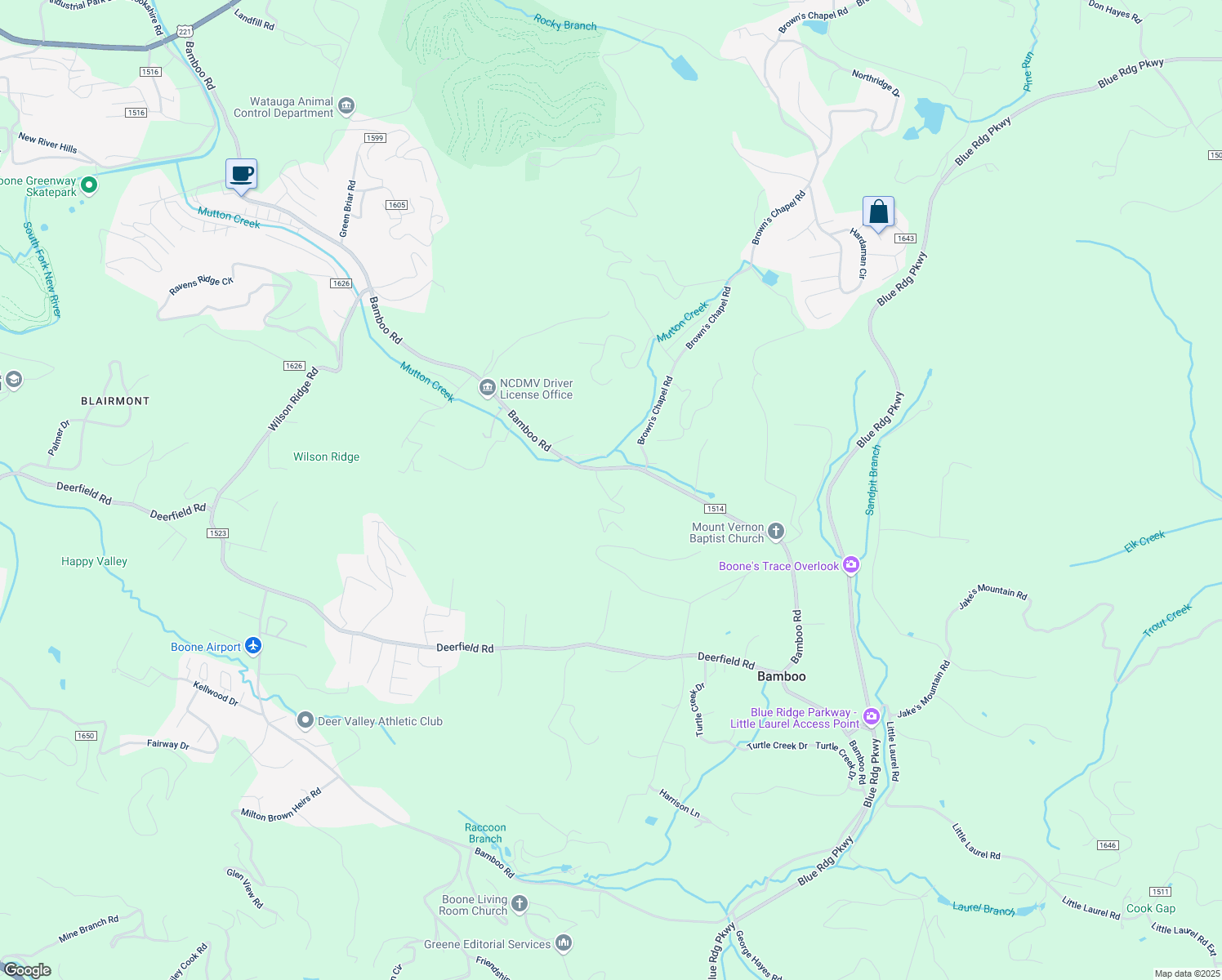map of restaurants, bars, coffee shops, grocery stores, and more near 209-255 Gable Farm Road in Boone
