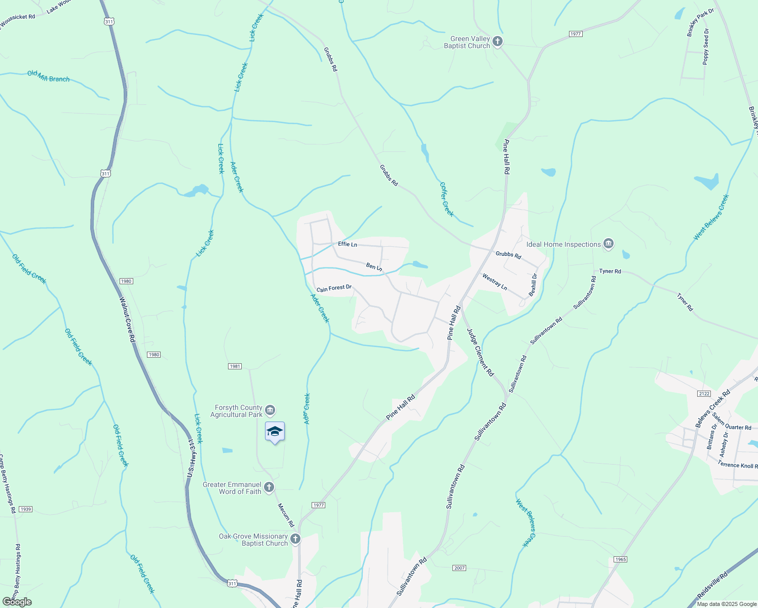 map of restaurants, bars, coffee shops, grocery stores, and more near 6012 Cain Forest Drive in Walkertown