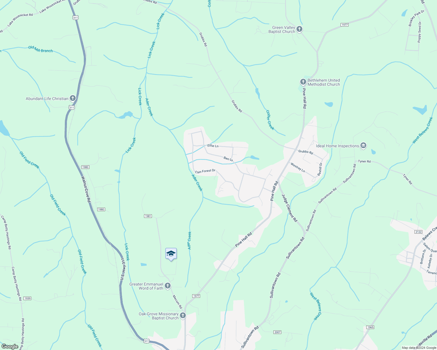 map of restaurants, bars, coffee shops, grocery stores, and more near 6033 Cain Forest Drive in Walkertown