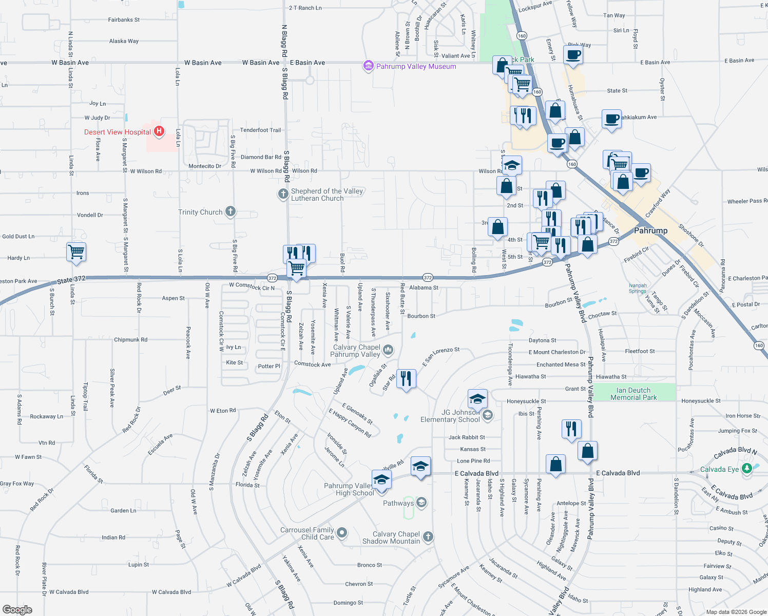 map of restaurants, bars, coffee shops, grocery stores, and more near 1100 Sixshooter Avenue in Pahrump