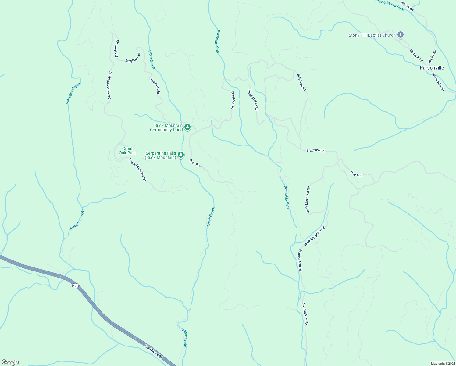 map of restaurants, bars, coffee shops, grocery stores, and more near 429 Deer Run in Purlear