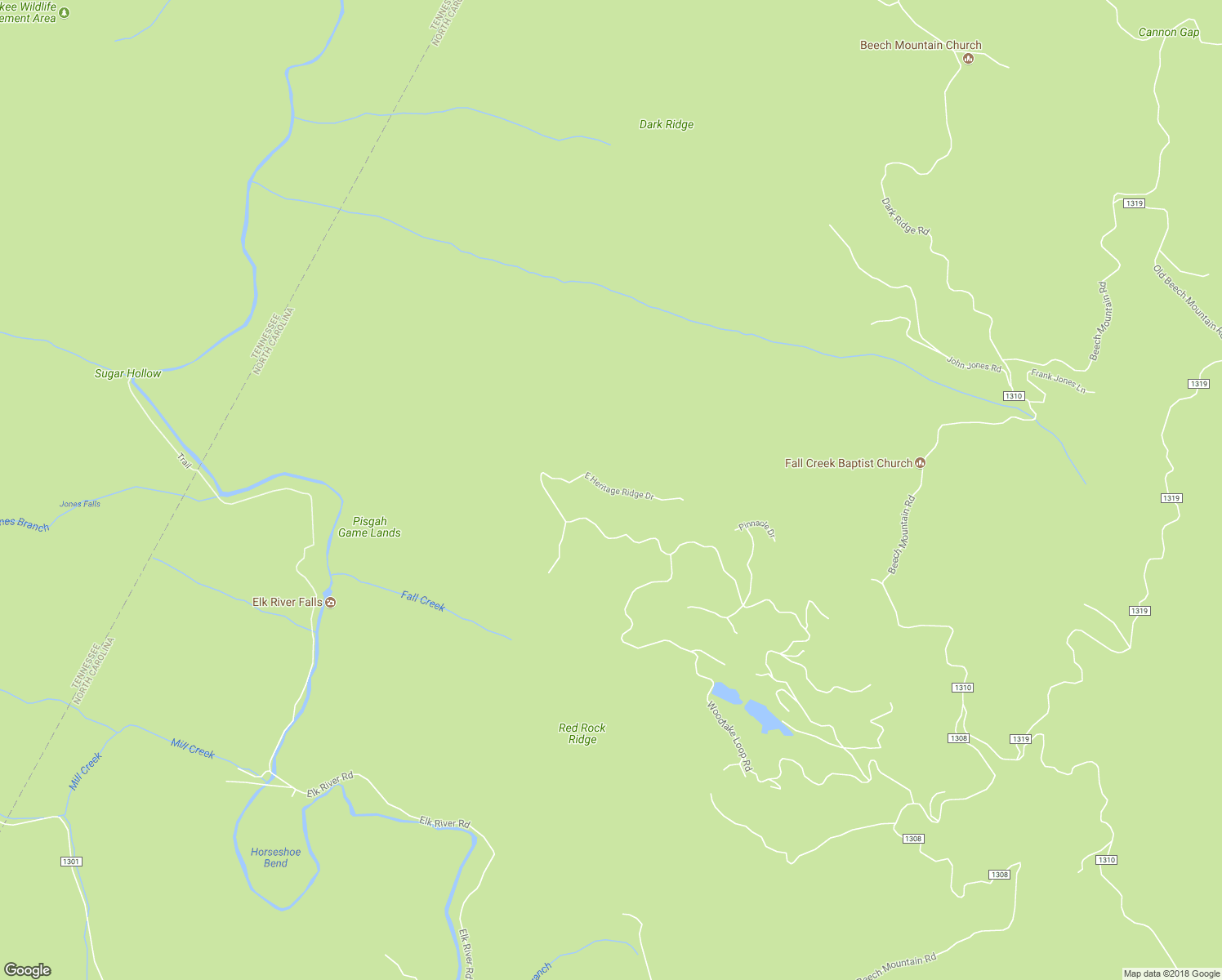 map of restaurants, bars, coffee shops, grocery stores, and more near East Heritage Ridge Drive in Elk Park