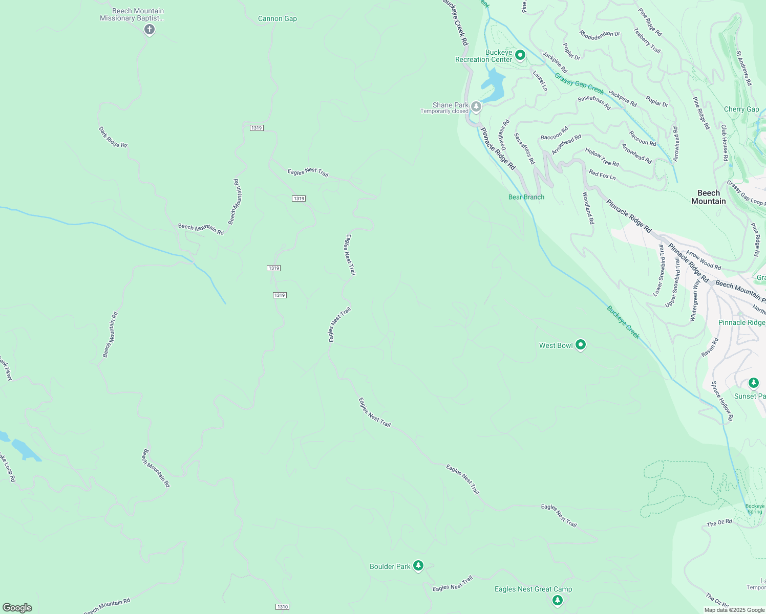 map of restaurants, bars, coffee shops, grocery stores, and more near Eagle Creek Trail in Beech Mountain