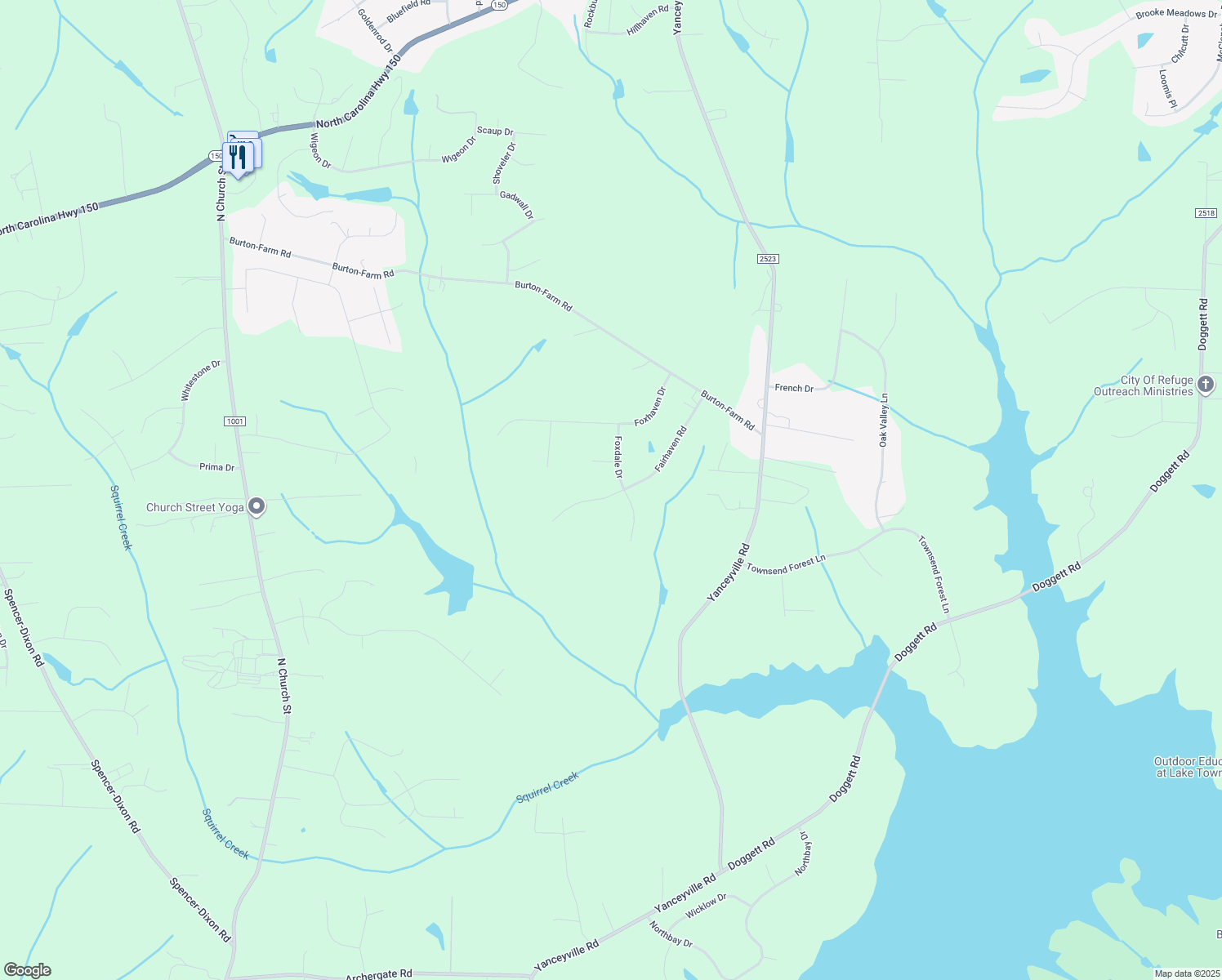 map of restaurants, bars, coffee shops, grocery stores, and more near 7701 Foxdale Drive in Greensboro
