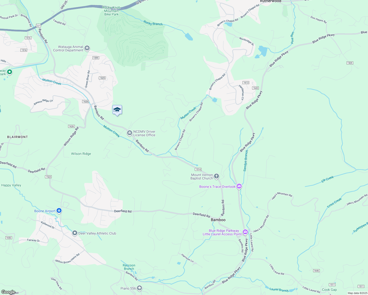 map of restaurants, bars, coffee shops, grocery stores, and more near 158 Fred's Drive in Boone