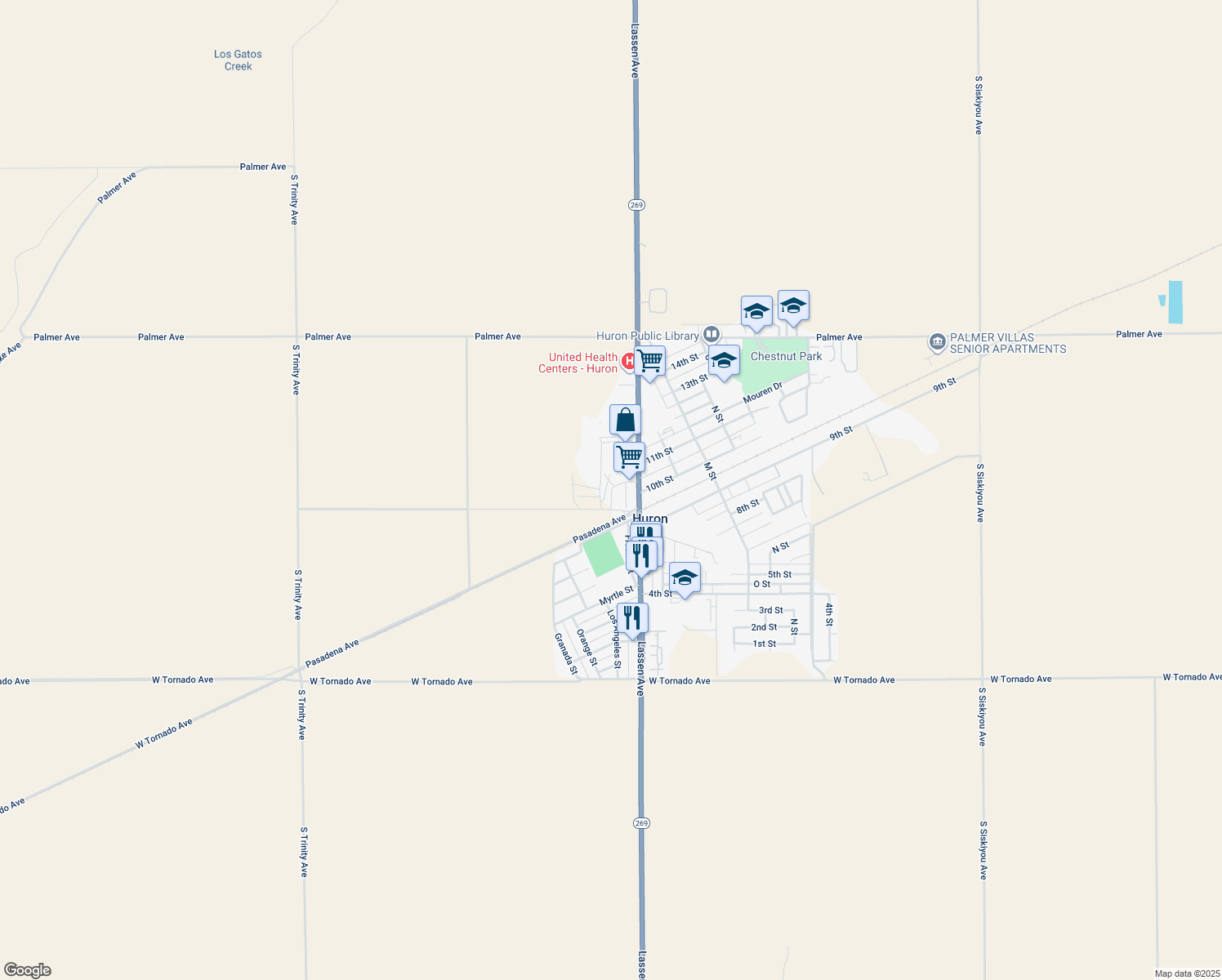 map of restaurants, bars, coffee shops, grocery stores, and more near 36437 Corte Way in Huron