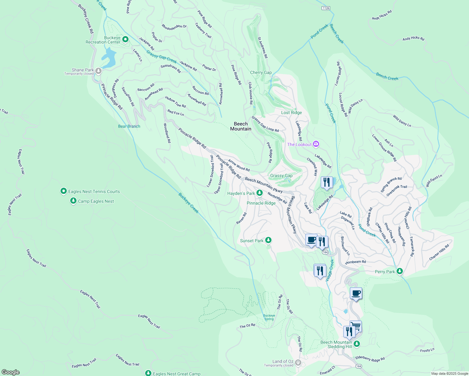 map of restaurants, bars, coffee shops, grocery stores, and more near in Beech Mountain