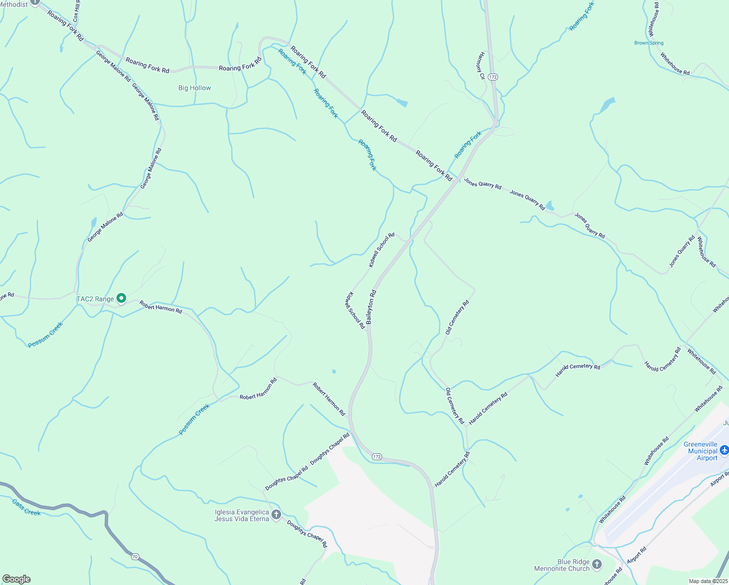 map of restaurants, bars, coffee shops, grocery stores, and more near 242 Kidwell School Road in Greeneville