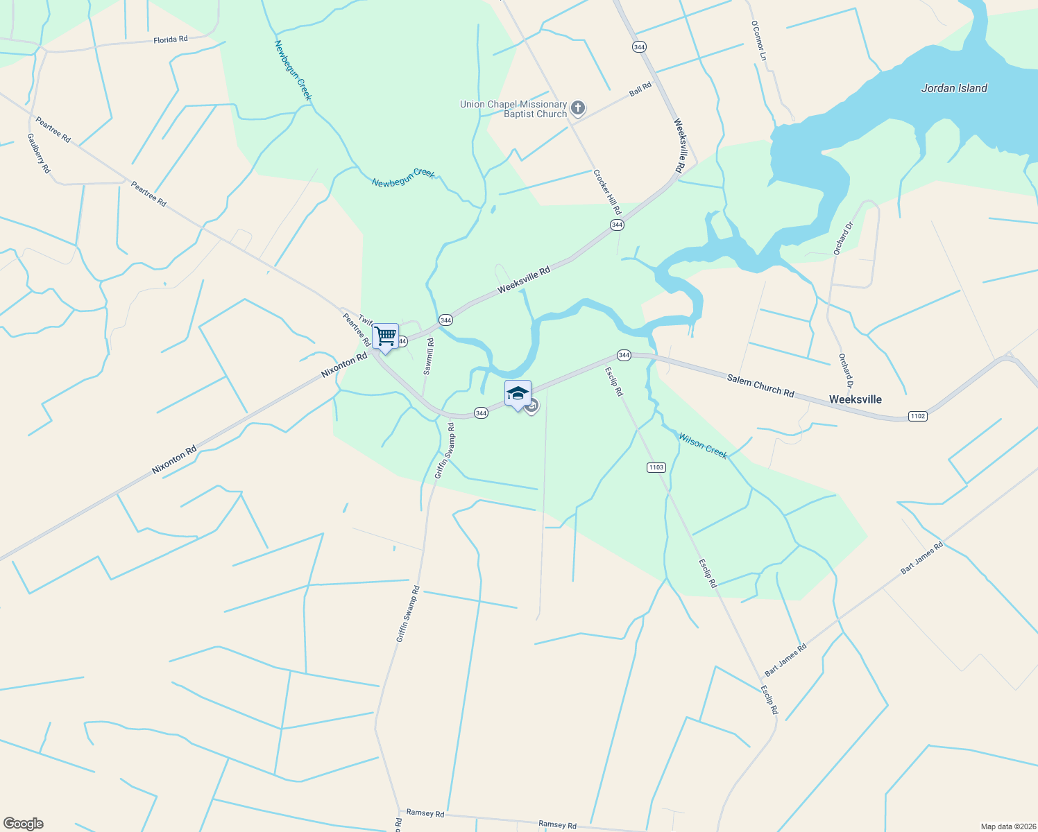 map of restaurants, bars, coffee shops, grocery stores, and more near 1170 Salem Church Rd in Elizabeth City