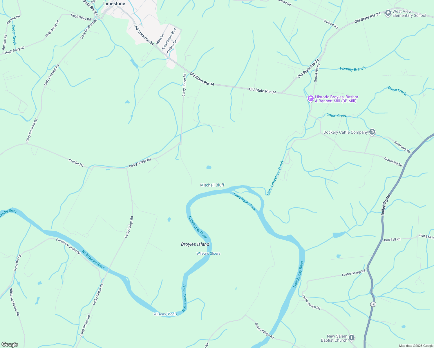 map of restaurants, bars, coffee shops, grocery stores, and more near 176 John Mathews Road in Limestone