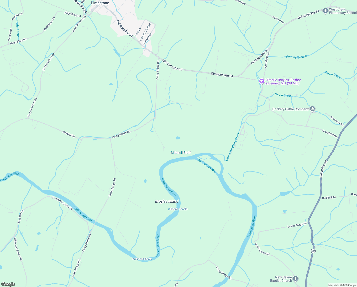 map of restaurants, bars, coffee shops, grocery stores, and more near 176 John Matthews Road in Limestone