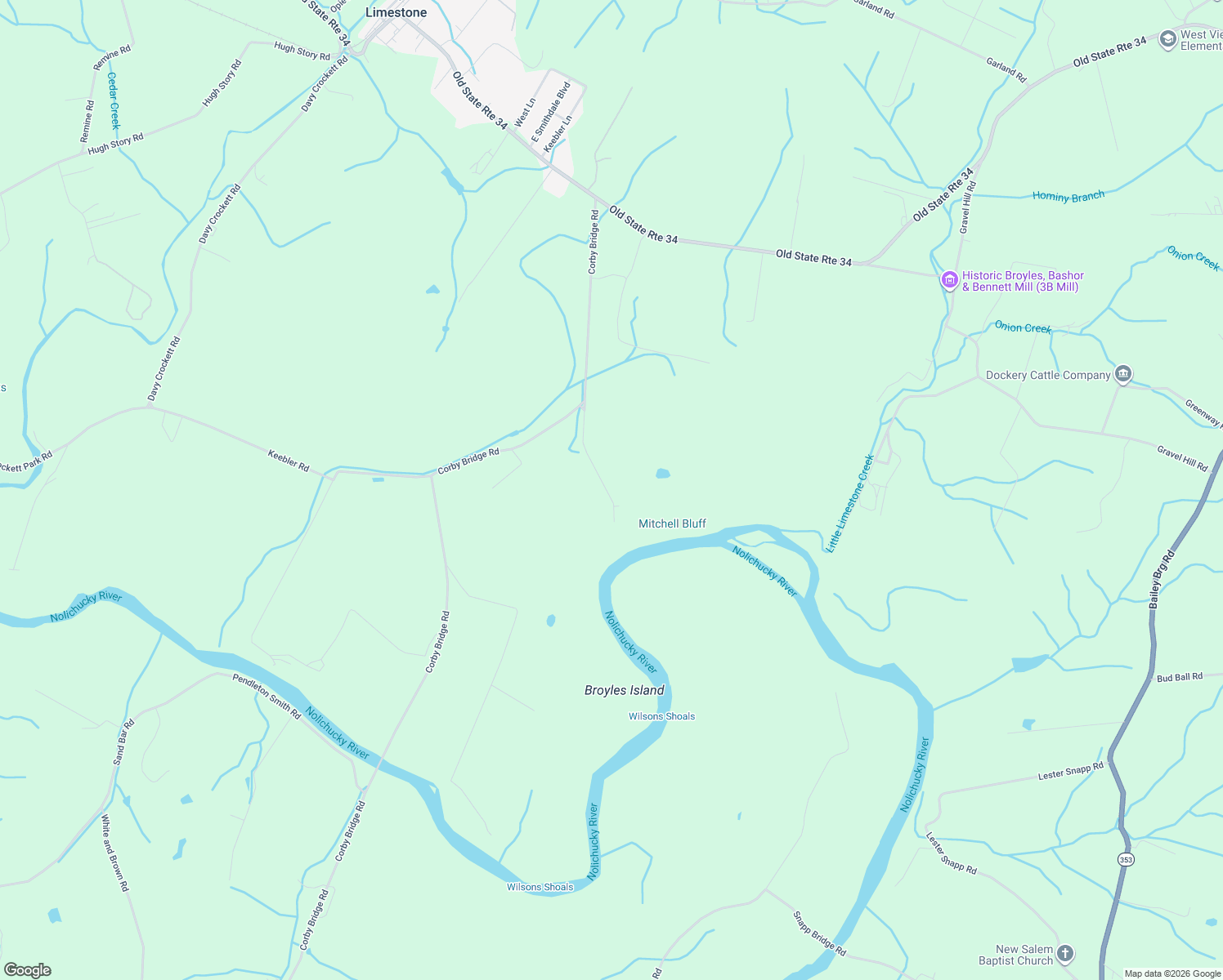 map of restaurants, bars, coffee shops, grocery stores, and more near 170 John Mathews Road in Limestone