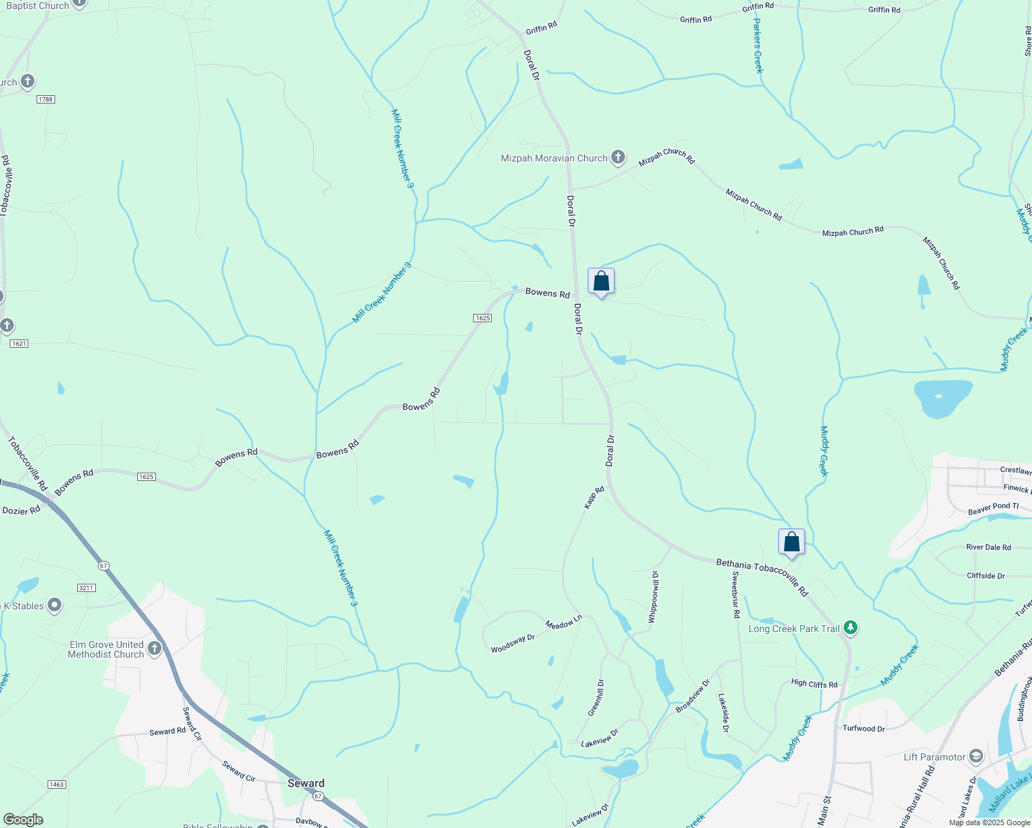 map of restaurants, bars, coffee shops, grocery stores, and more near 6510 Glarestone Drive in Pfafftown