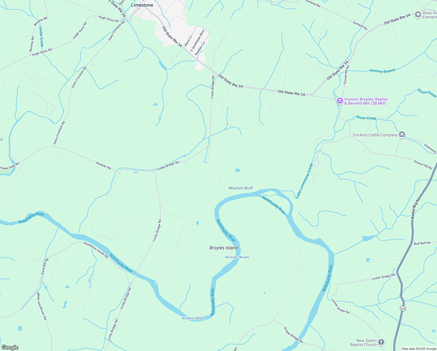 map of restaurants, bars, coffee shops, grocery stores, and more near 170 John Matthews Road in Limestone