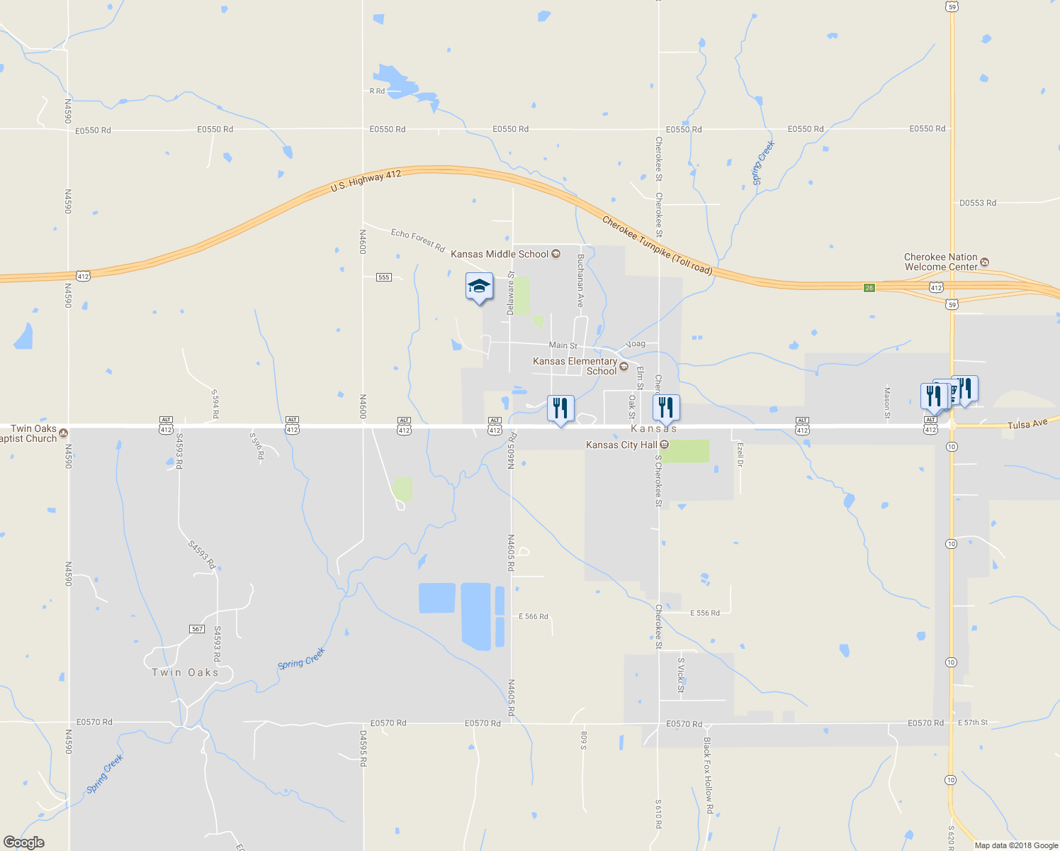 map of restaurants, bars, coffee shops, grocery stores, and more near 588 Tulsa Avenue in Kansas