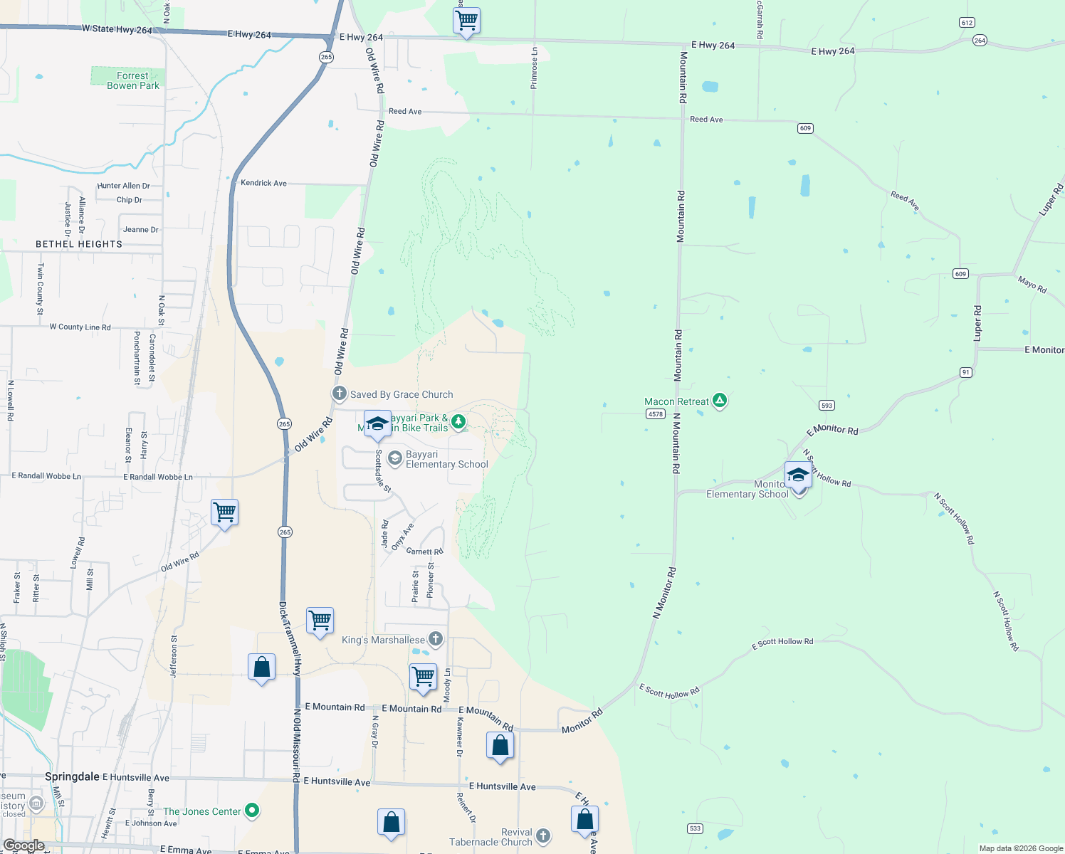 map of restaurants, bars, coffee shops, grocery stores, and more near 2205 Dodd Ave in Springdale