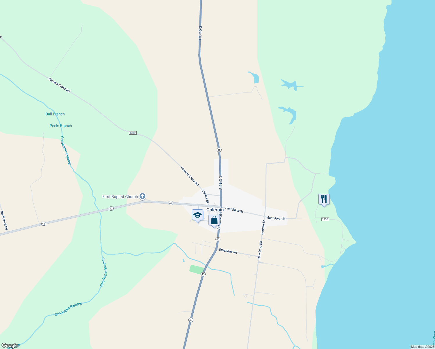 map of restaurants, bars, coffee shops, grocery stores, and more near 311 N Main St in Colerain