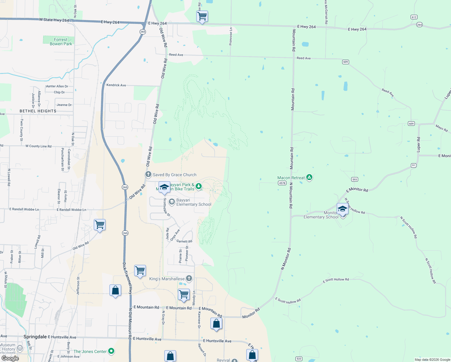 map of restaurants, bars, coffee shops, grocery stores, and more near 2205 Dodd Ave in Springdale