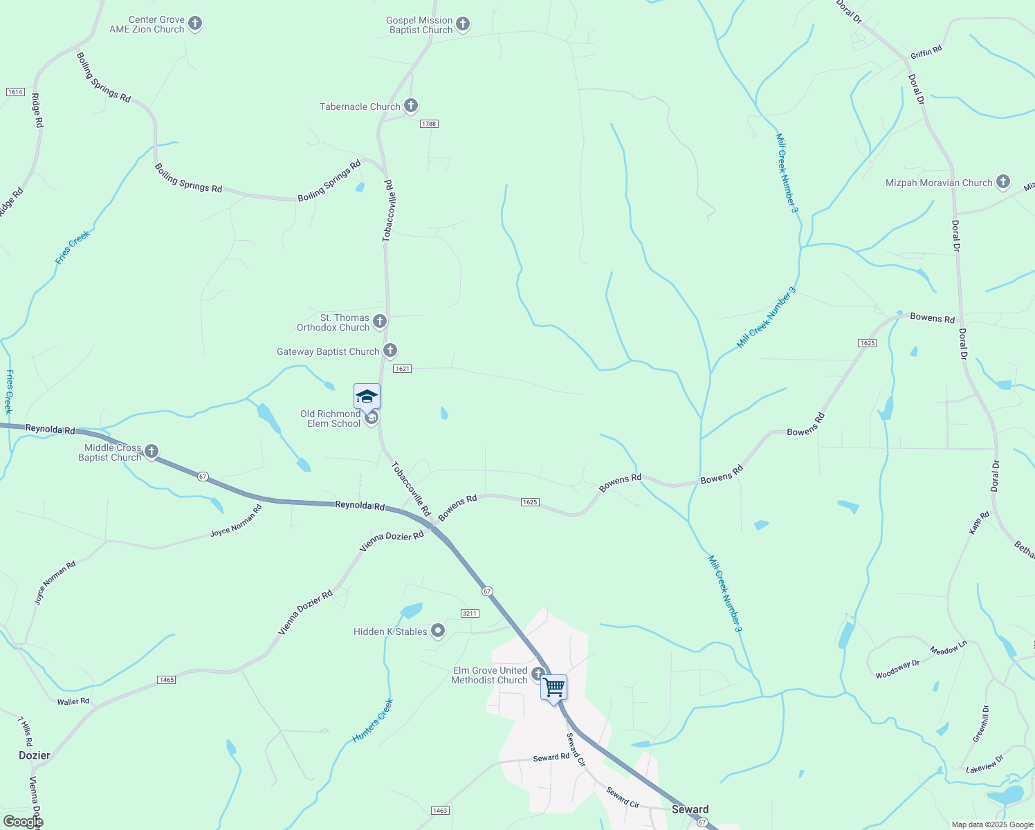 map of restaurants, bars, coffee shops, grocery stores, and more near 4400 Briggs Rd in Tobaccoville