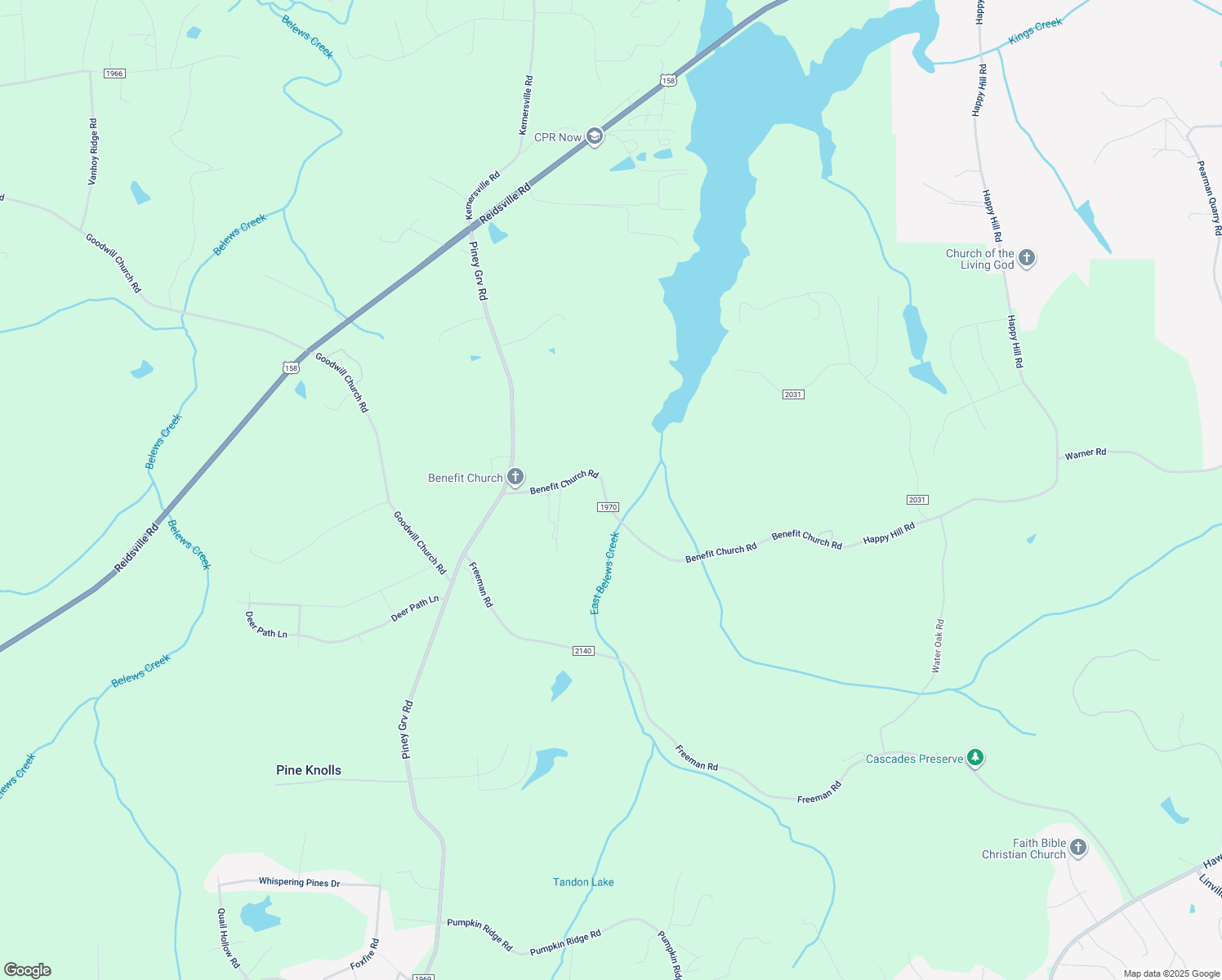 map of restaurants, bars, coffee shops, grocery stores, and more near 9397 Benefit Church Road in Kernersville