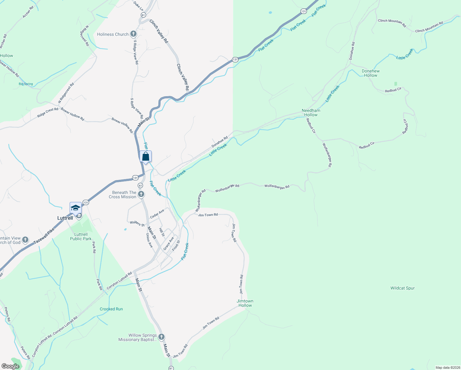 map of restaurants, bars, coffee shops, grocery stores, and more near 334 Wolfenbarger Road in Luttrell