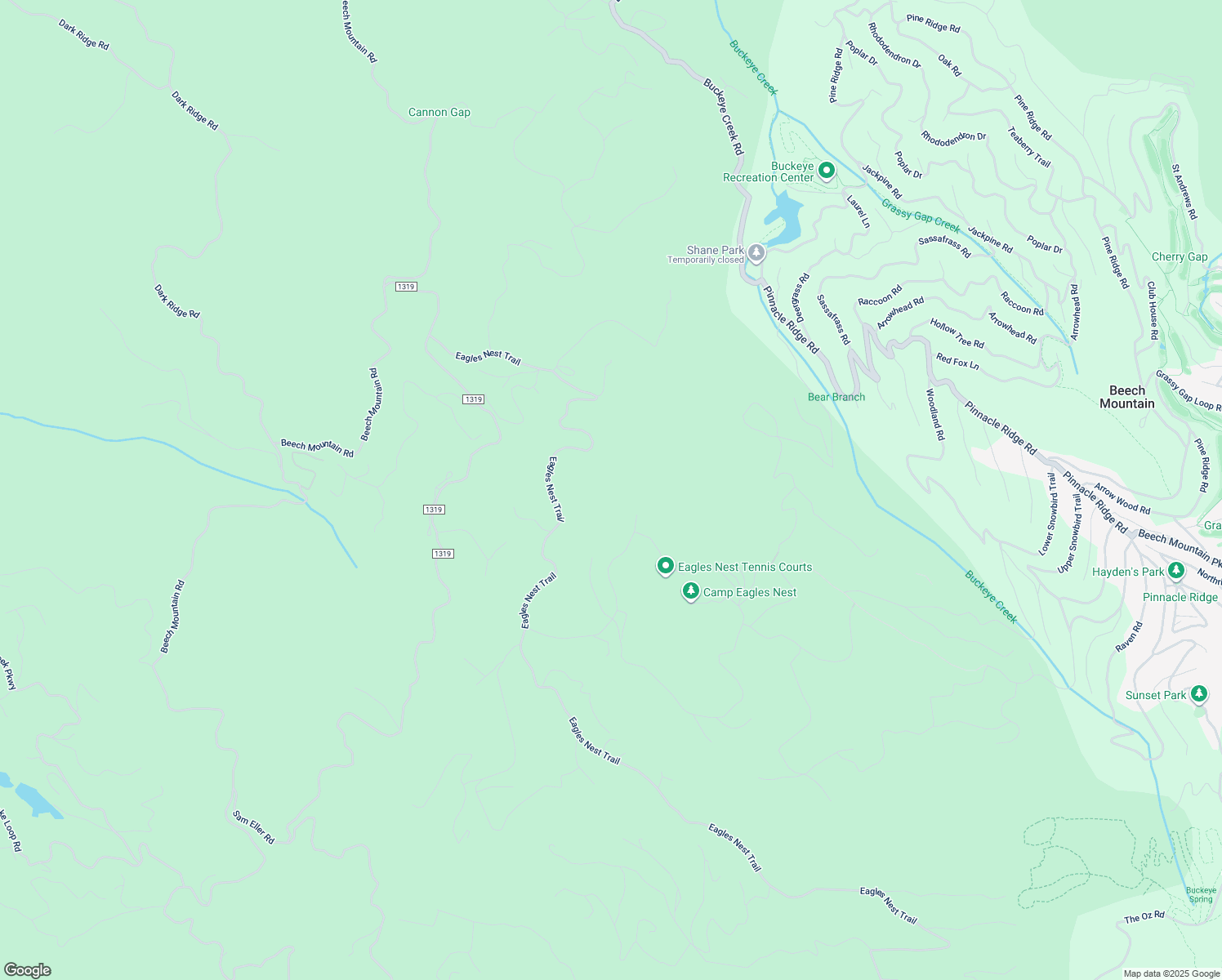 map of restaurants, bars, coffee shops, grocery stores, and more near Eagle Creek Trail in Beech Mountain