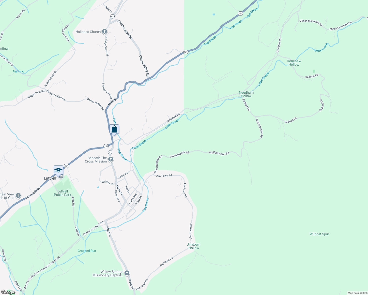 map of restaurants, bars, coffee shops, grocery stores, and more near 334 Wolfenbarger Road in Luttrell