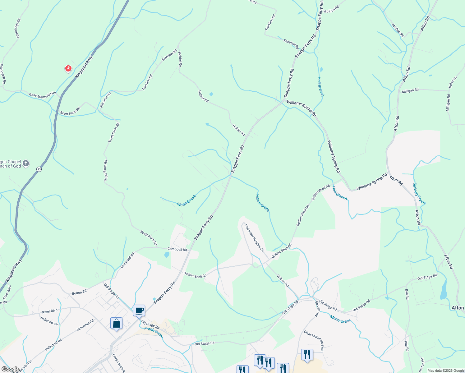 map of restaurants, bars, coffee shops, grocery stores, and more near 3620 Snapps Ferry Rd in Afton