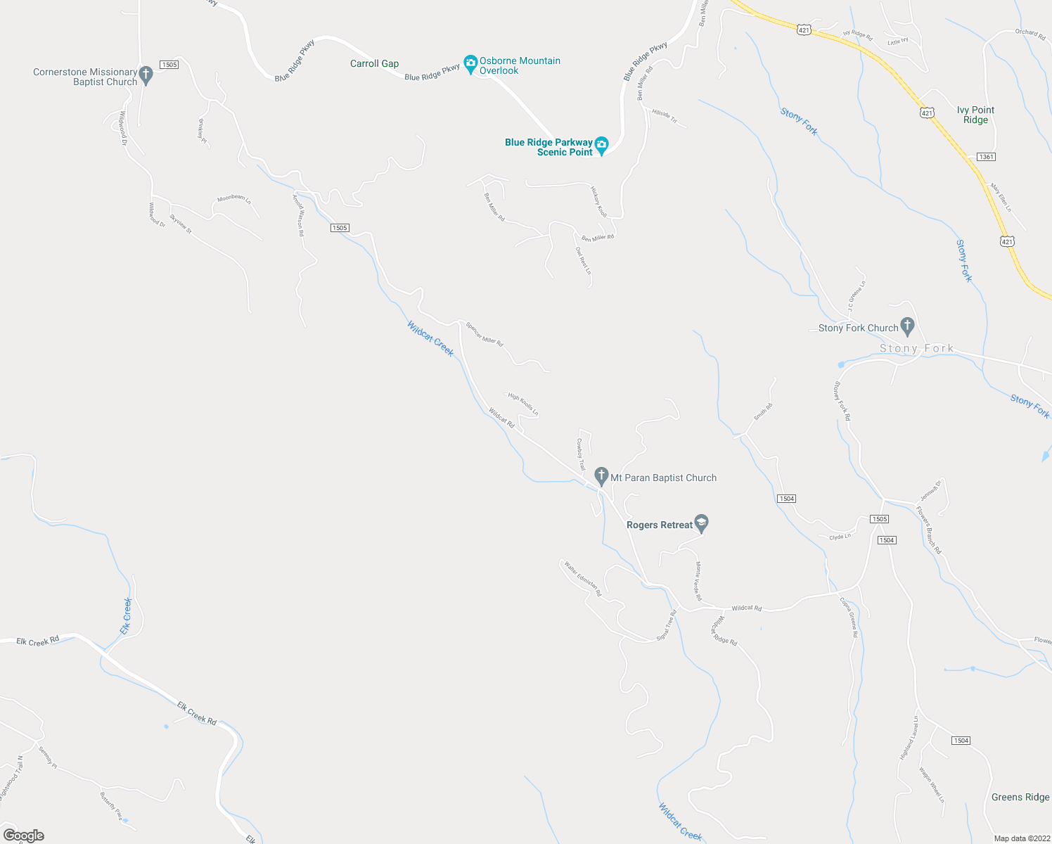 map of restaurants, bars, coffee shops, grocery stores, and more near 100 High Knolls Lane in Watauga County