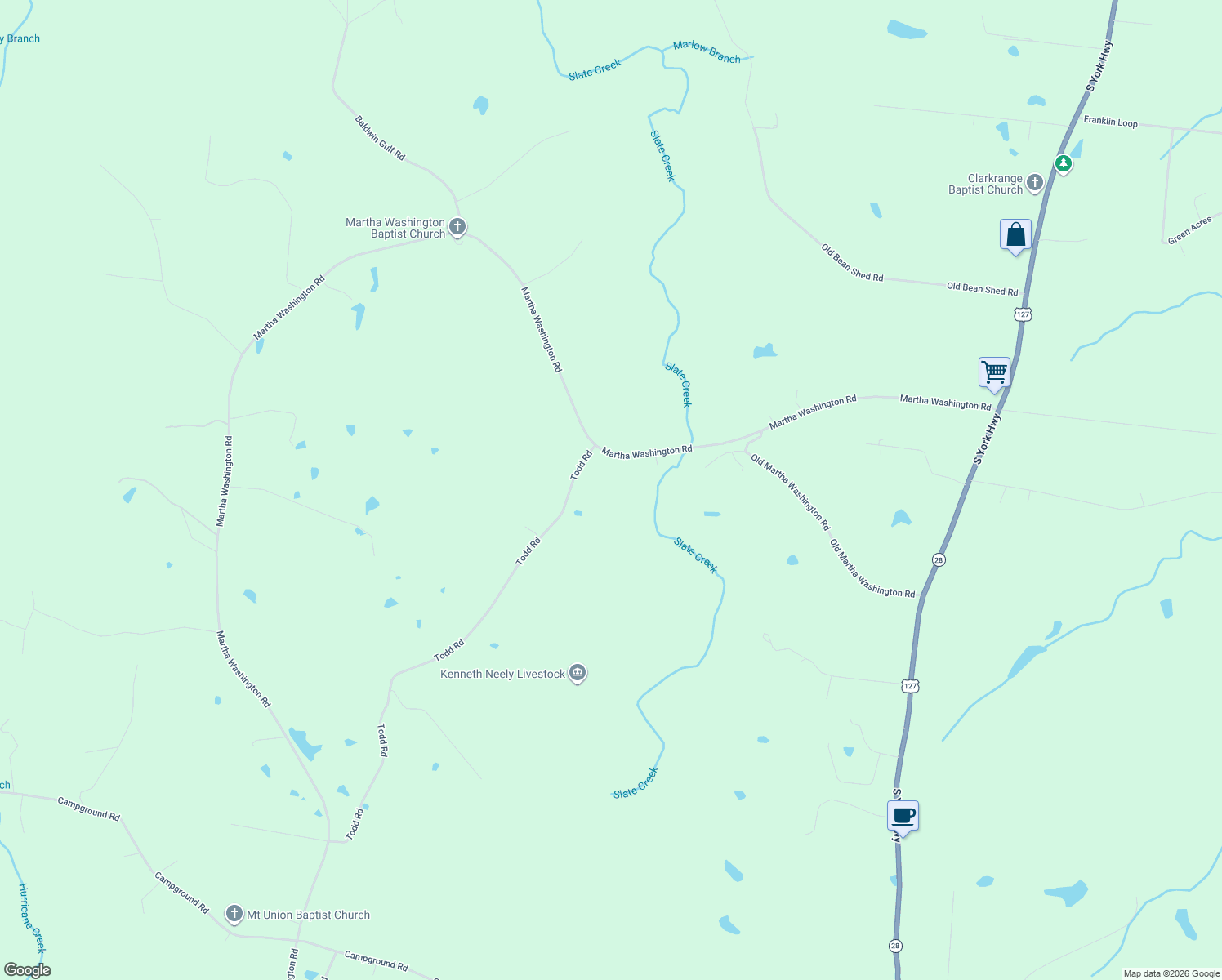 map of restaurants, bars, coffee shops, grocery stores, and more near 2047 Todd Road in Clarkrange