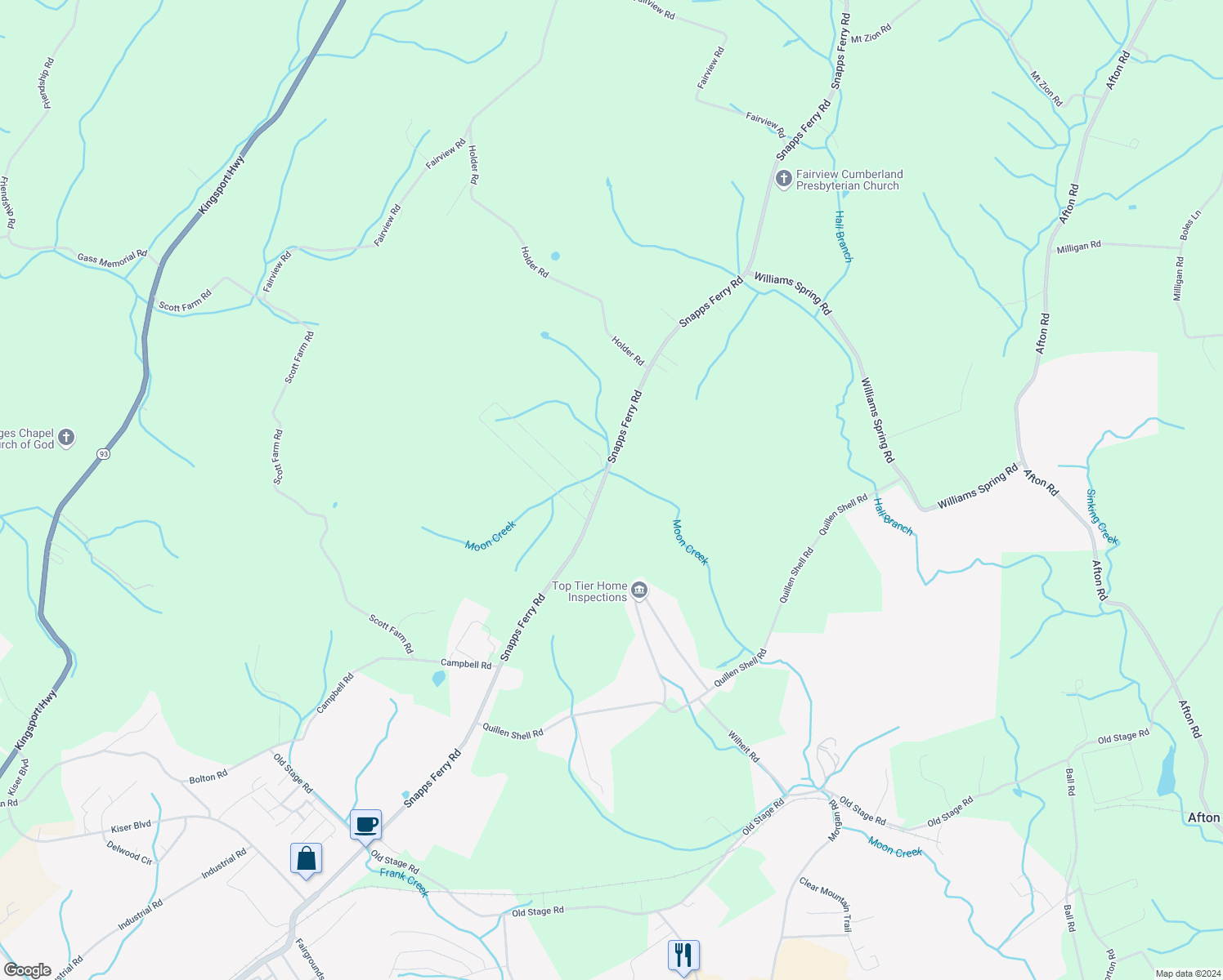 map of restaurants, bars, coffee shops, grocery stores, and more near 3710 Snapps Ferry Road in Afton