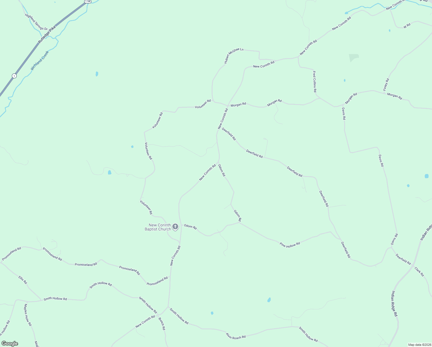 map of restaurants, bars, coffee shops, grocery stores, and more near 2105 New Corinth Road in Rutledge