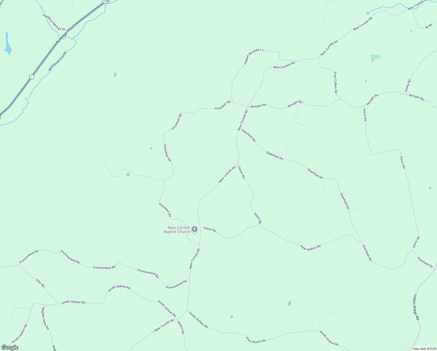 map of restaurants, bars, coffee shops, grocery stores, and more near 2170 New Corinth Road in Rutledge