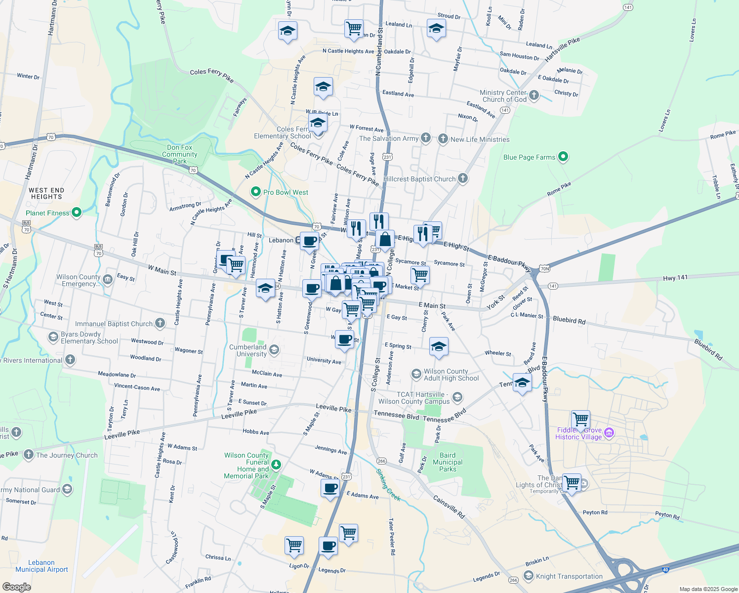 map of restaurants, bars, coffee shops, grocery stores, and more near in Lebanon