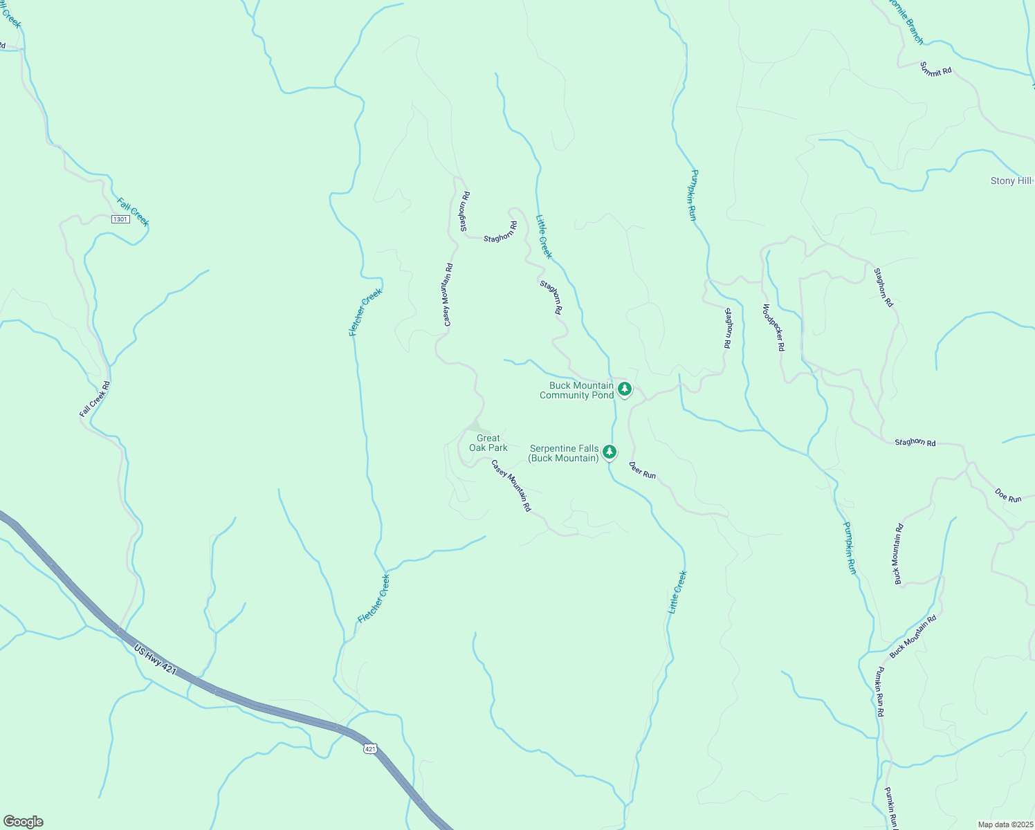 map of restaurants, bars, coffee shops, grocery stores, and more near 377 Great Oak Lane in Purlear