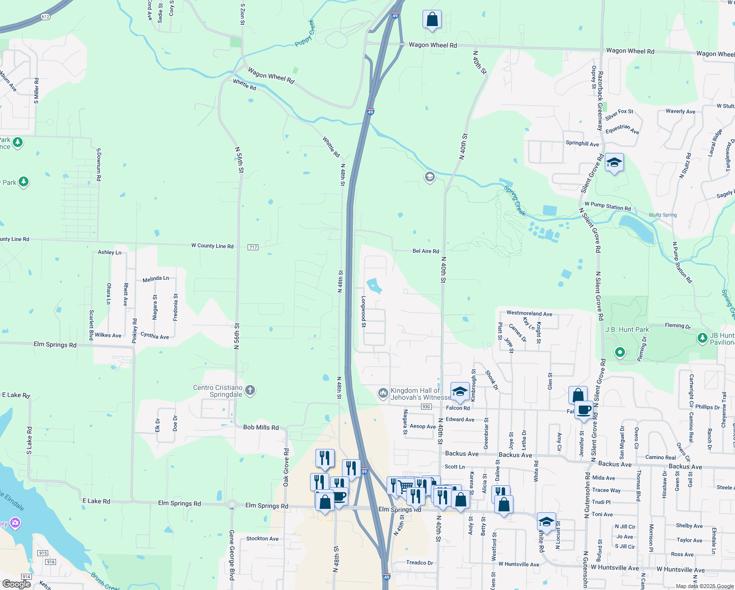 map of restaurants, bars, coffee shops, grocery stores, and more near 2547 Longwood St in Springdale