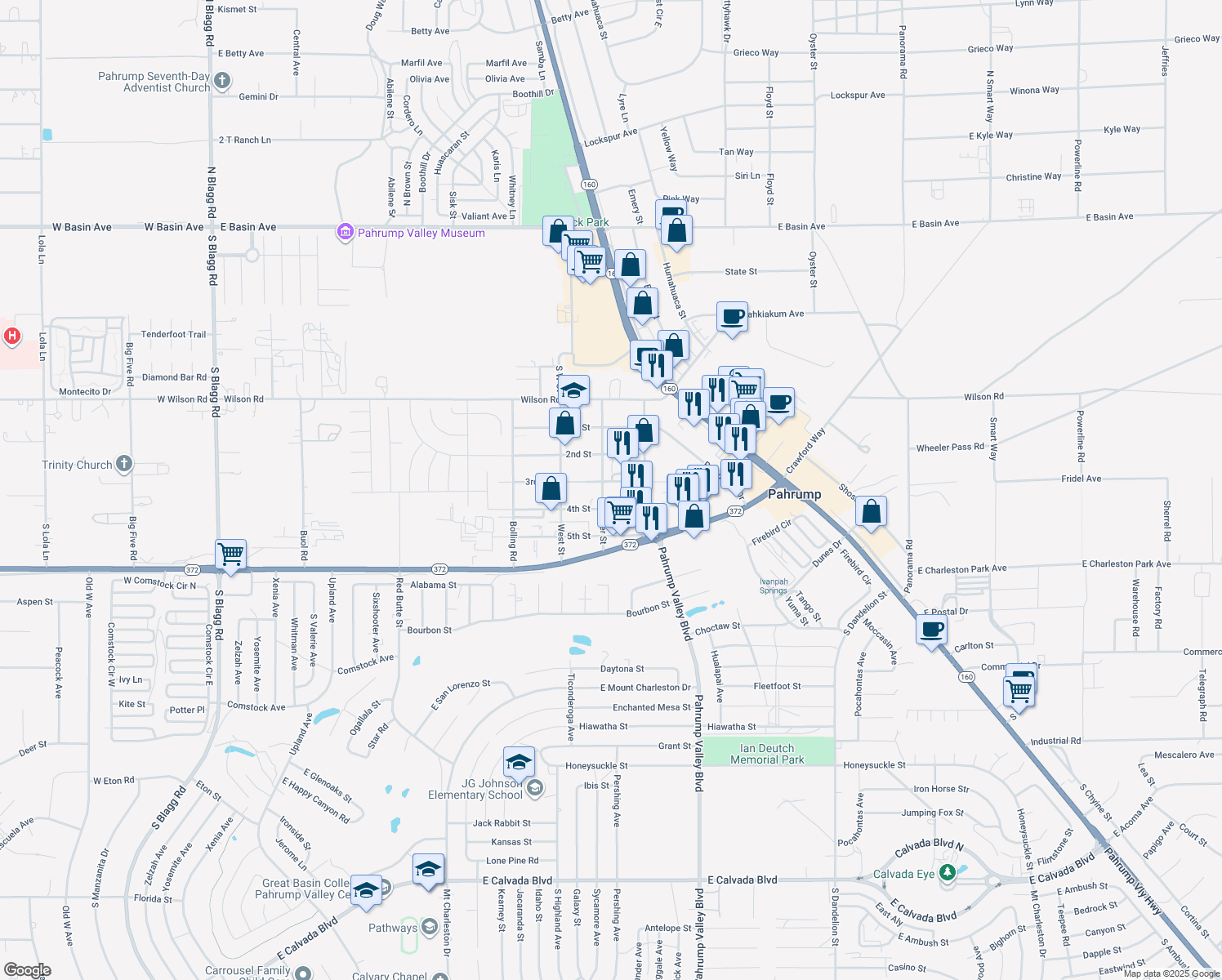 map of restaurants, bars, coffee shops, grocery stores, and more near 781 Center Street in Pahrump