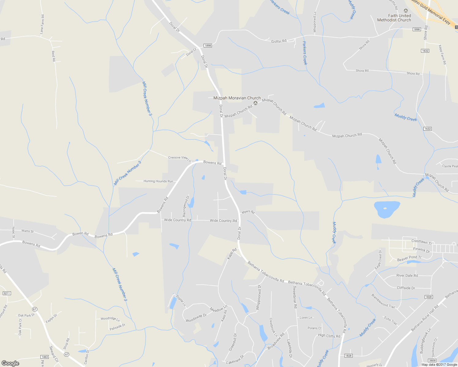 map of restaurants, bars, coffee shops, grocery stores, and more near 6257 Doral Drive in Pfafftown