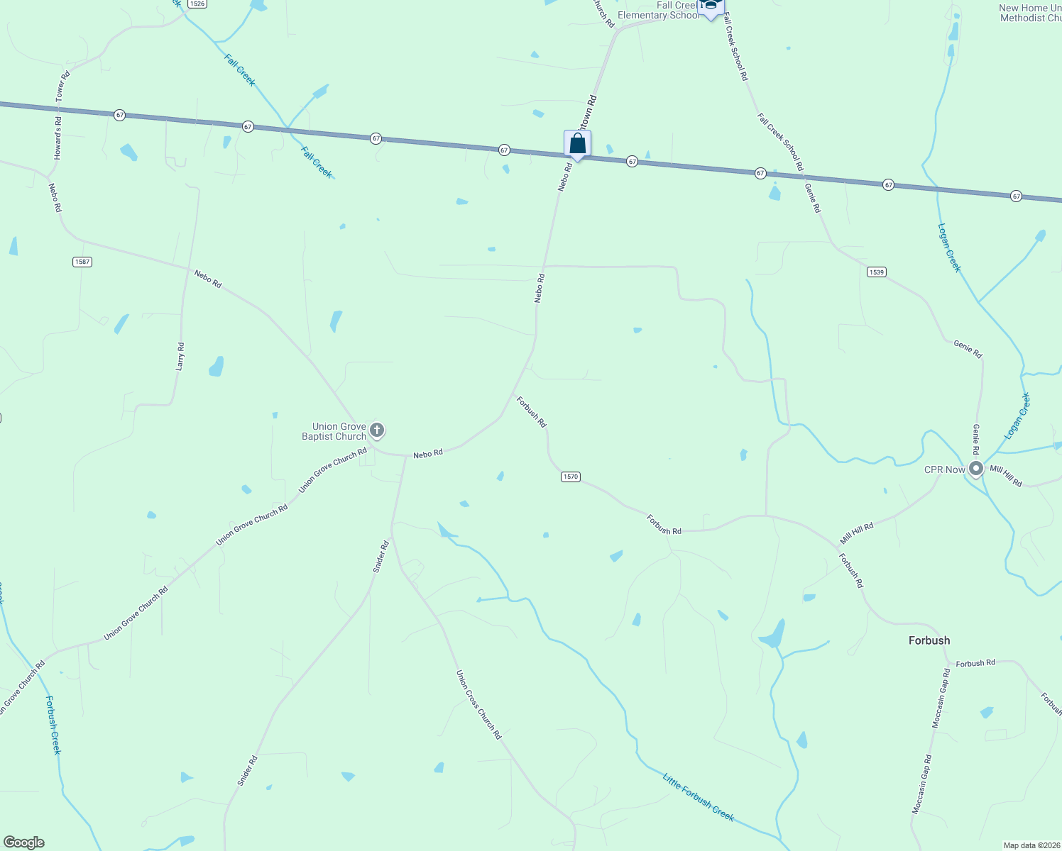 map of restaurants, bars, coffee shops, grocery stores, and more near 5249 Forbush Road in East Bend