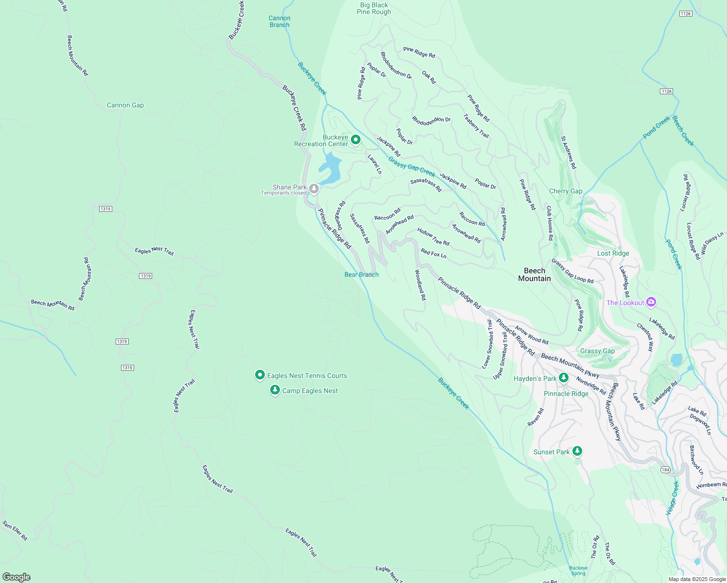 map of restaurants, bars, coffee shops, grocery stores, and more near 133 Buckeye Ridge Road in Beech Mountain