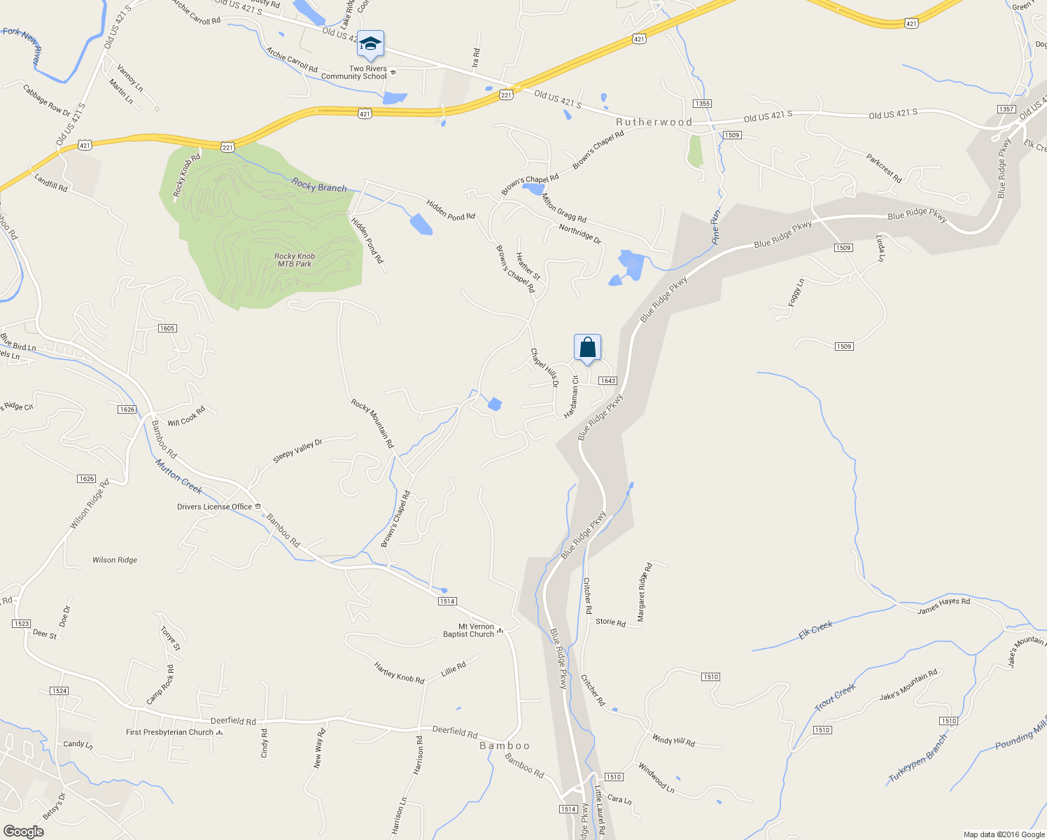 map of restaurants, bars, coffee shops, grocery stores, and more near 202 Snowy Oak Road in Boone