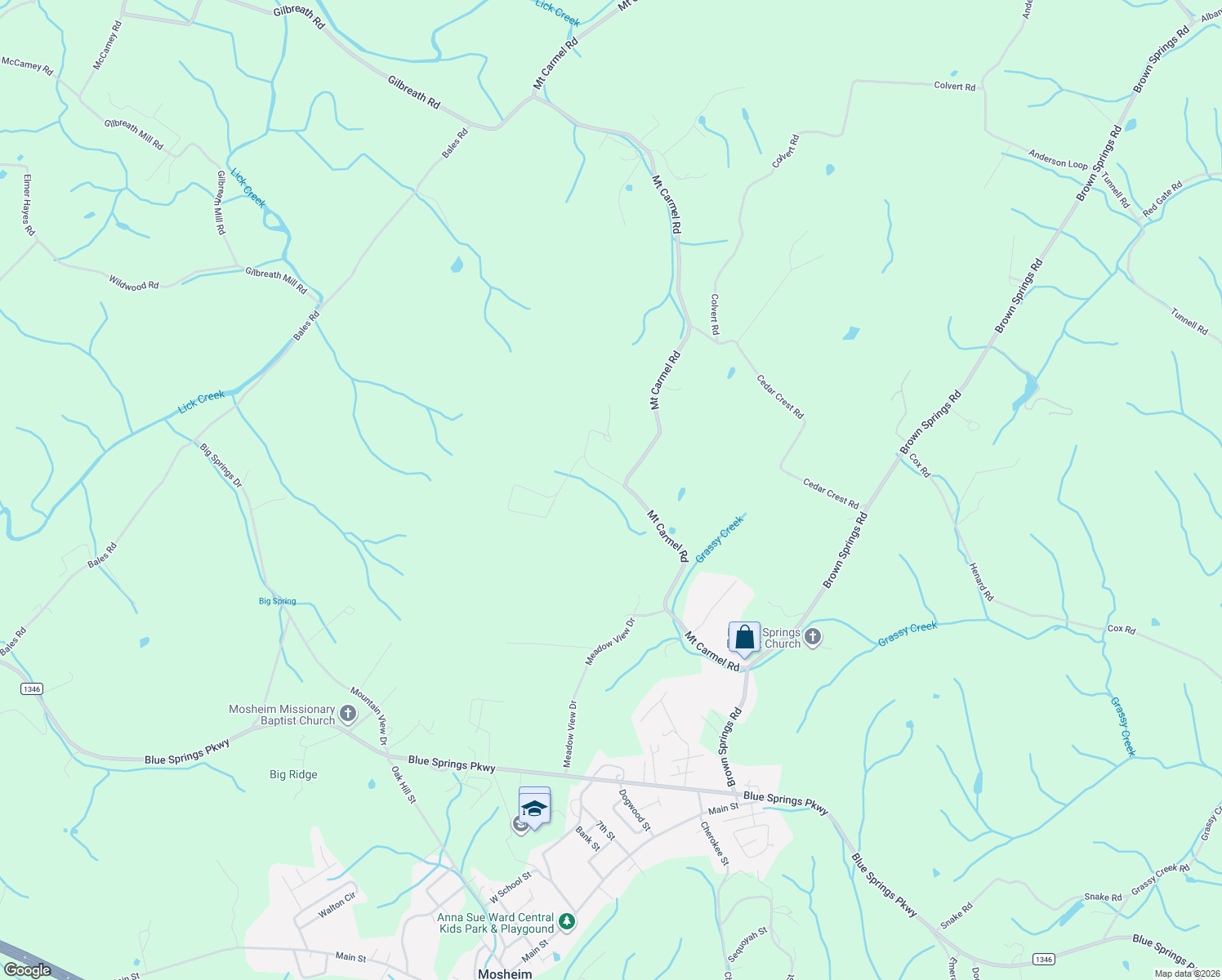 map of restaurants, bars, coffee shops, grocery stores, and more near 25 Fellers Cove in Mosheim