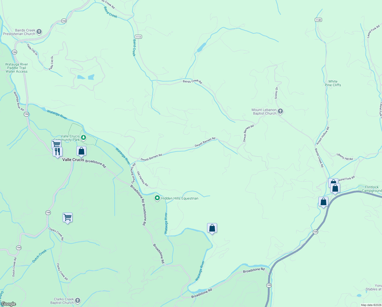 map of restaurants, bars, coffee shops, grocery stores, and more near 165 Leighway Ln in Banner Elk