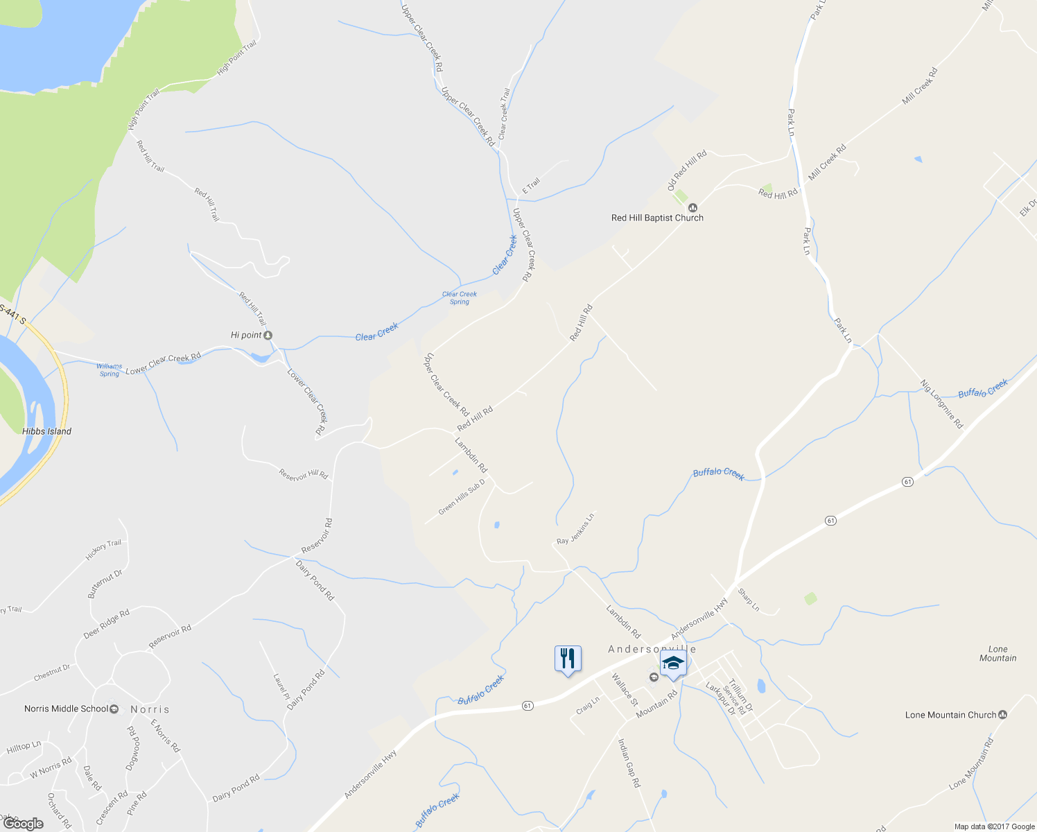 map of restaurants, bars, coffee shops, grocery stores, and more near 234 Red Hill Road in Andersonville