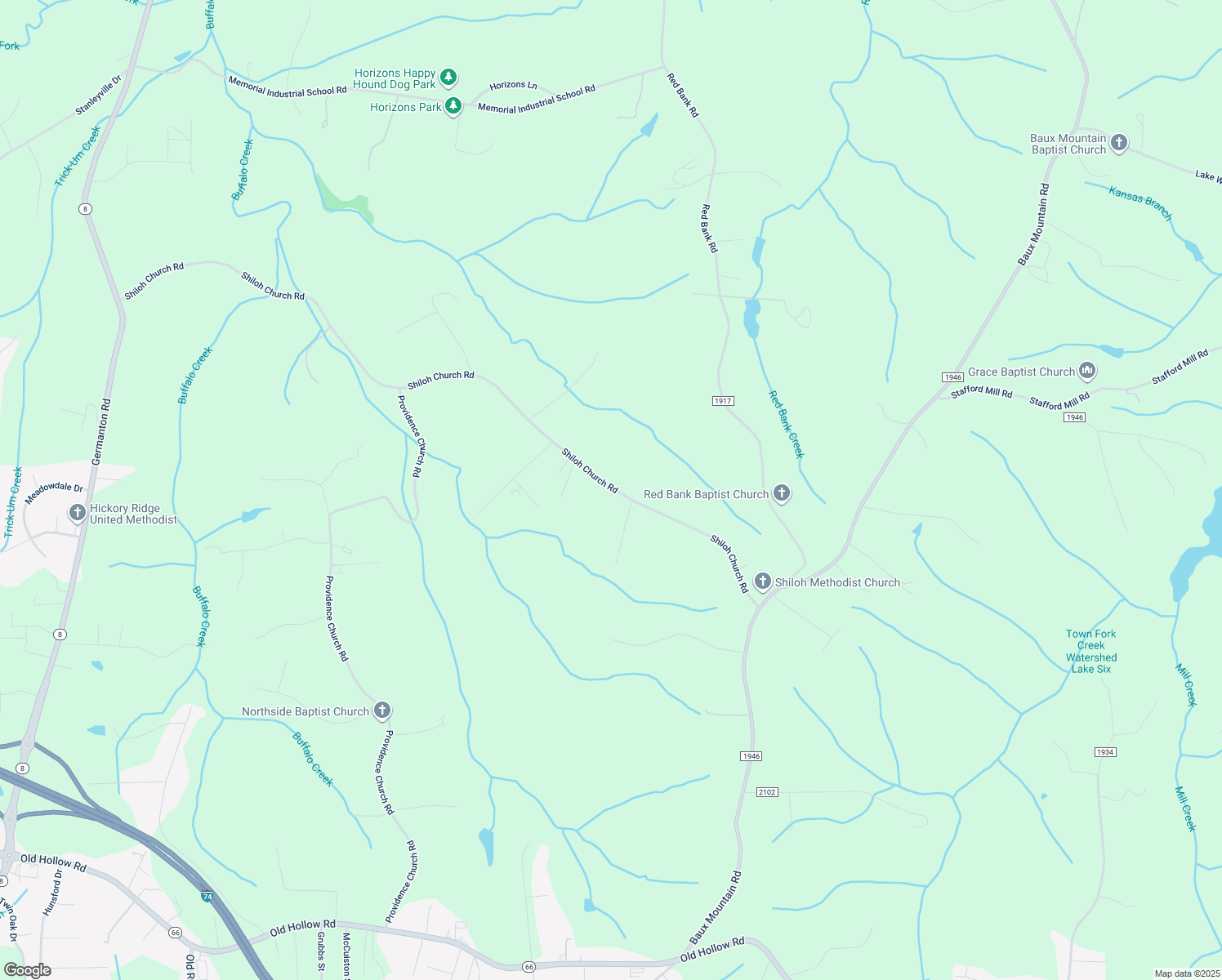 map of restaurants, bars, coffee shops, grocery stores, and more near 2860 Shiloh Church Road in Winston-Salem