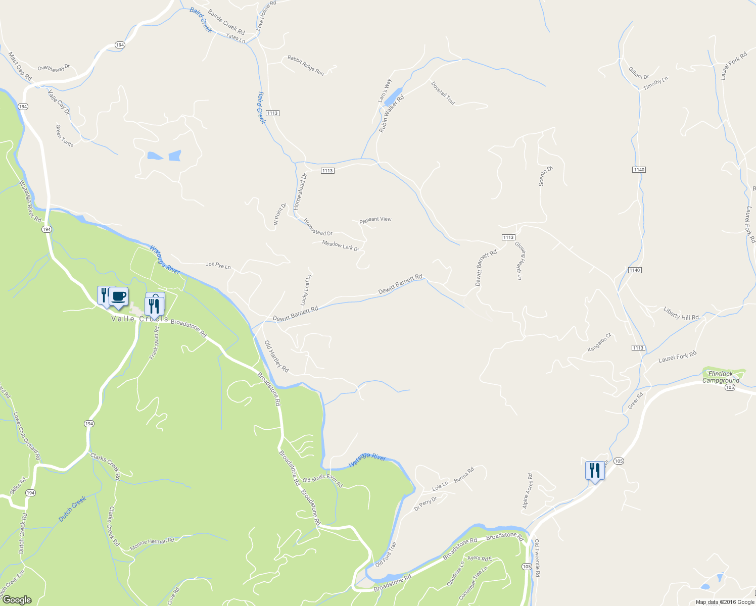 map of restaurants, bars, coffee shops, grocery stores, and more near 165 Leighway Lane in Banner Elk