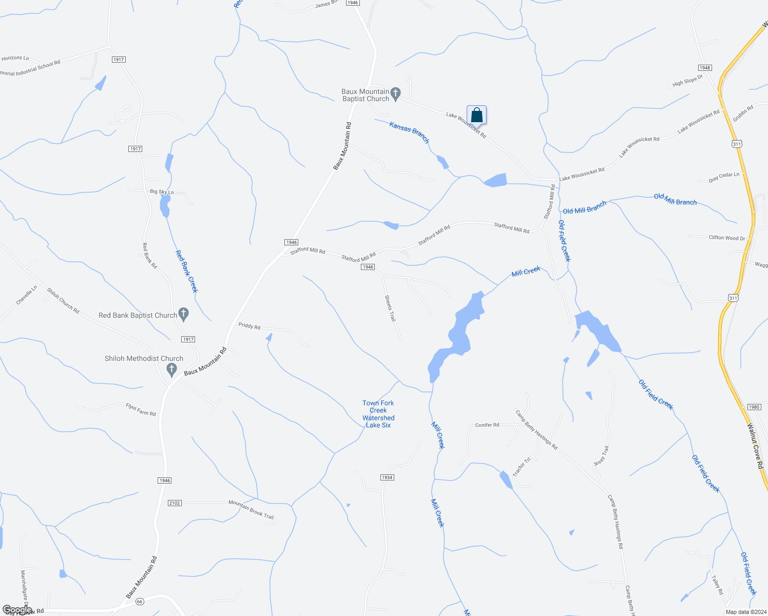 map of restaurants, bars, coffee shops, grocery stores, and more near 131 Sheets Trail in Germanton