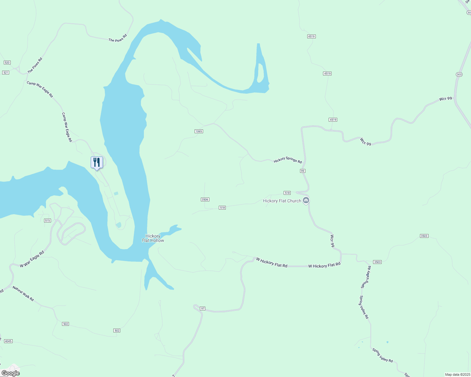 map of restaurants, bars, coffee shops, grocery stores, and more near 21127 Hickory Springs Road in Hindsville