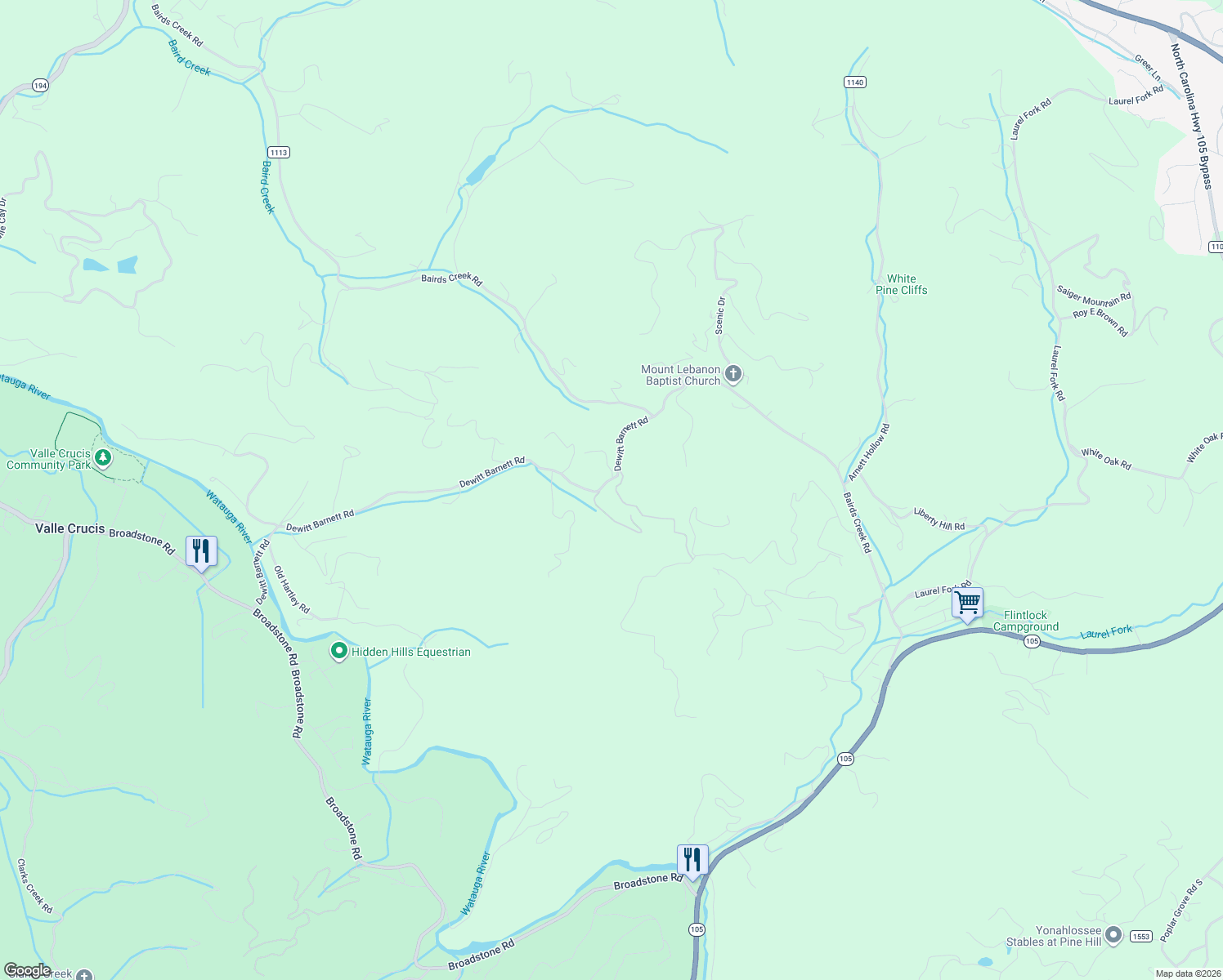map of restaurants, bars, coffee shops, grocery stores, and more near 324 Dewitt Barnett Road in Vilas